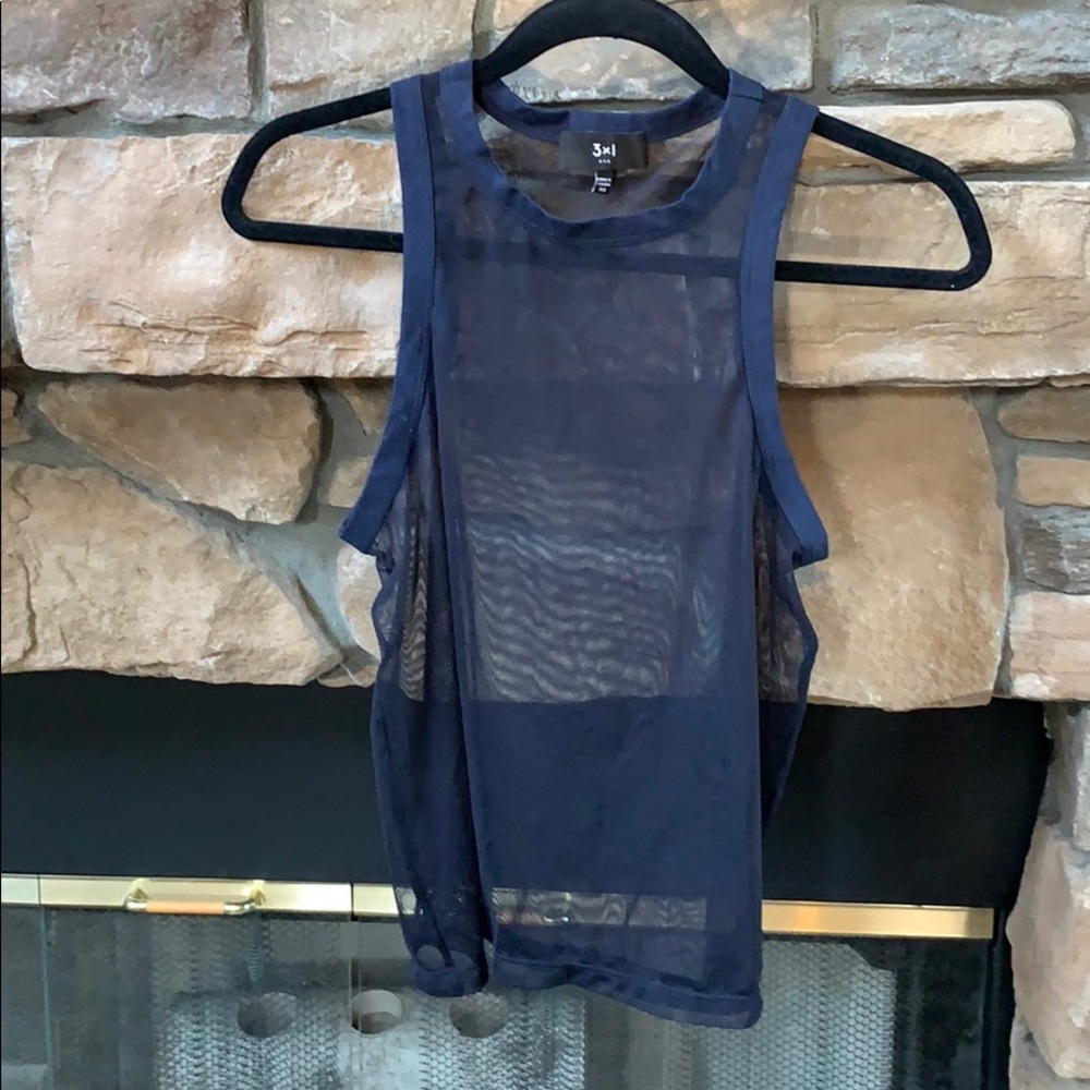 High neck tank top navy blue netting size xs